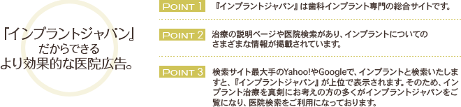 「インプラントジャパン」だからできるより効果的な医院広告。